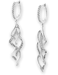 (X1000Diamond) 18K/750 White Gold 3-dimensional Twisted Wave Diamond Dangling Earring (0.34 cttw, G-H Color, VS2-SI1 Clarity)