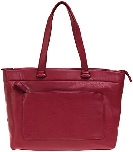 Sorella New York Womens Fashion Designer Handbags Sabine Cowhide Tote Shoulder Bag with Padded Laptop Tablet Sleeve Red