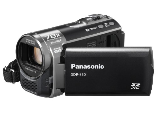 Panasonic SDR-S50 Camcorder SD Card, X78 Enhanced Optical Zoom, Wide Angle Lens, iA + Af Tracking and Optical Image Stabilisation - Black