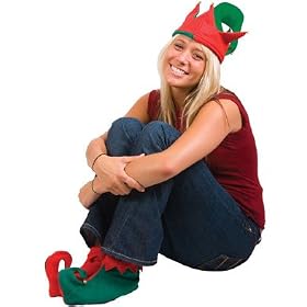 New Christmas Santa Elf Elves Shoes & Hat Costume Set