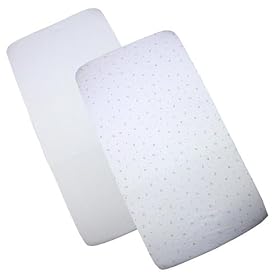 Pack of 2 Fitted Crib / Pram Sheets 100% Cotton - 1 White & 1 Moon & Stars Design