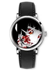 SPRAWL Aanalog Fashion Series Silver Ladies Watches of Genuine Black Leather Strap,Unique Wrist Watch for Women Girls Designed with Painted girl
