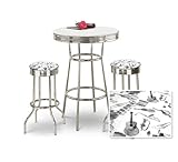 Chrome Bar Table & 2 Chrome Musical Instrument Band Fabric Seat Barstools