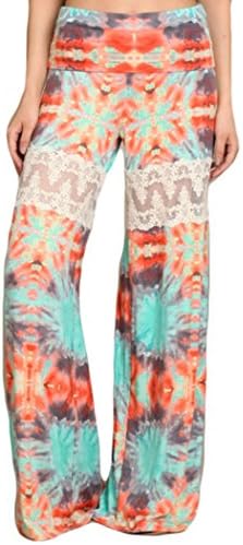 Womens Multi Colored Kaleidoscope Print Lace Inset Palazzo Pants (Medium)