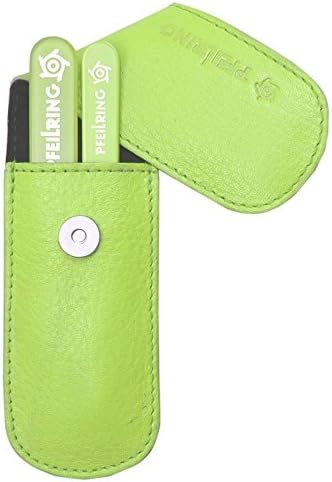 Pfeilring Germany - Manicure, Pedicure, Grooming Set - Glass Nail File & Tweezers, Green Nappa Leather Case, 2 Piece
