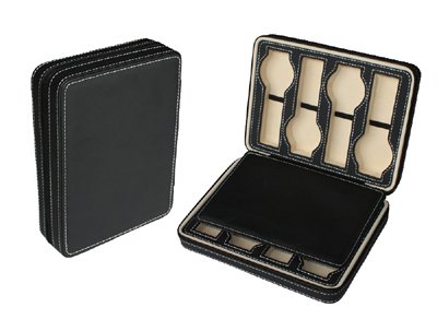 Black Eight 8 Slot Zippered Travel Traveler's Watch Storage Organizer Collector Case