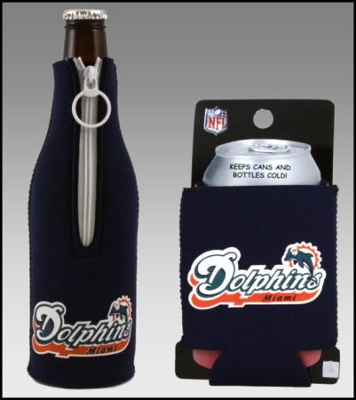 SET OF 2 MIAMI DOLPHINS CAN & BOTTLE KOOZIE COOLER