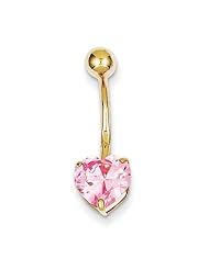 10k W/8mm Pink Cz Heart Belly Dangle