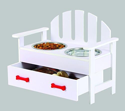 Wood Adirondack Chair Pet Feeder With Storage Drawer - White