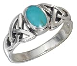 Sterling Silver Genuine Oval Turquoise Ring with Celtic Knots Shank.