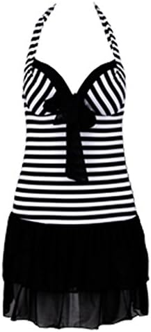 TXS Women's Nautical Stripe Push up Ruffle One Piece Swimsuit Us 6 Black