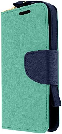 Nokia Lumia 530 Case, Nokia Lumia 530 Wallet Case, Colorful PU Leather Wallet Case Flip Cover with Card Slots and Stand for Nokia Lumia 530 (T Mobile, Cricket) from MINITURTLE | Includes Clear Screen Protector and Stylus Pen - Mint Green / Blue