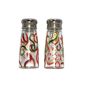 ArtisanStreet's Salt and Pepper Shakers with Christmas Design of Red and Green. Hand Painted,... by ArtisanStreet