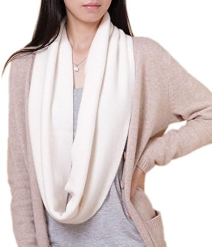 Novawo Women's Men's Super Soft Cashmere Solid Infinity Scarf (White)