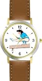Balance Beam No.2 Women's Gymnastics Theme - WATCHBUDDY® DELUXE TWO-TONE THEME WATCH - Arabic Numbers - Brown Leather Strap-Size-Large ( Men's Size or Jumbo Women's Size )