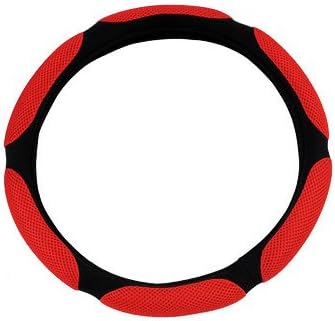 38cm Sandwhich Breathable Mesh Auto Car Steering Wheel Cover Bumper Universal Fits (Red)