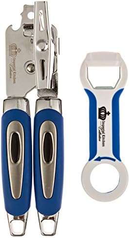 #1 Best Professional Can Opener & 4 in 1 Heavy Duty Bottle Opener Combo Set, High Quality Stainless Steel, Ergonomic Design Soft Grip Handle. Imperial Kitchen Collection (Blue)