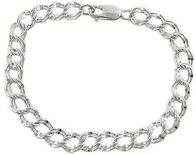 925 Sterling Silver Double Curb Traditional Link Charm Bracelet