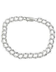 925 Sterling Silver Double Curb Traditional Link Charm Bracelet