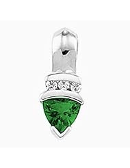 14K White Gold Trillion Cut Emerald and Diamond Pendant -- LIFETIME WARRANTY