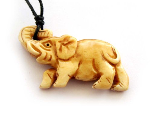 Ox Bone Carved Elephant Pendant Necklace