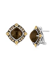 18K Yellow Gold and Sterling Silver Smokey Quartz Earrings with Coffee Diamonds