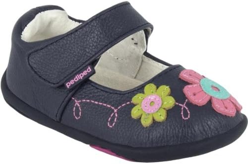 New Pediped Grip n Go Sadie Navy Blue Leather Mary Jane with Flowers Toddler Girls Shoes