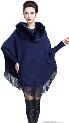 CgQgXn® Womens Elegant Faux Fox Fur Fringes Sweater Shawls Cape - Blue OneSize