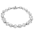 Sterling Silver Rhodium Plated Flower and Bezel Set Princess Cut CZ Bracelet