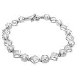 Sterling Silver Rhodium Plated Flower and Bezel Set Princess Cut CZ Bracelet