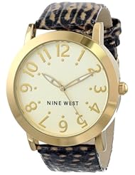 Nine West Womens NW/1432CHBB Gold-Tone Easy-to-Read Dial Brown Snakeskin Pattern Strap Watch