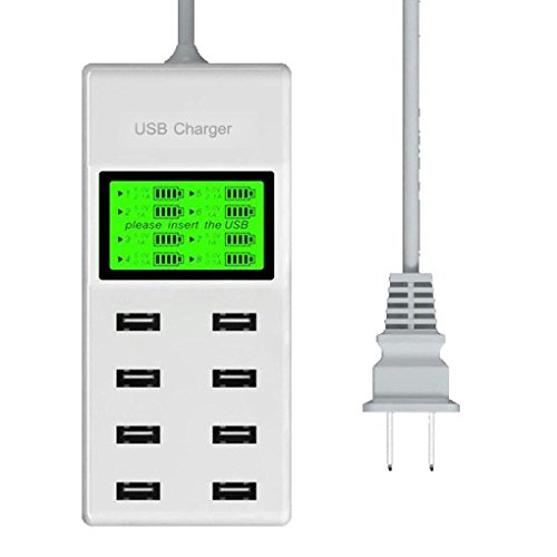 Vorosy@ 8-port Smart USB Desktop Charger Station with 2.4a Output Each Port - For Apple Ipad, Iphone, Samsung Smartphone, Tablet, Htc, Lg and More ,With Green LED Display - Displays Voltage,white (8-port Usb)