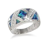 Synthetic Blue Opal and CZ Ring