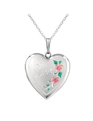 Sterling silver SS Heart Shaped Love Locket w/ Flowers Necklace