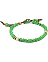 M.Cohen Handmade Designs African Glass Trading Bead Dark Green on Deerskin Leather Bracelet