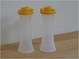 Tupperware Large Hourglass Salt & Pepper Shakers. Golden Seals