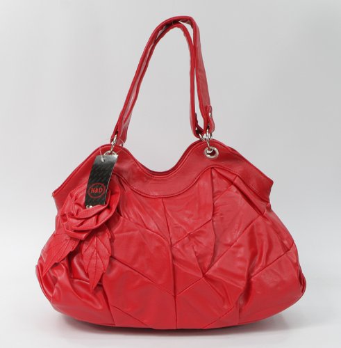 Aufregende Handtasche in rot von H&D mit edler Bl&uuml;te