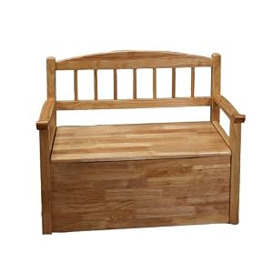 Gift Mark Natural Deacon Style Toy Box with Spindle Back and Arm Rests, Natural by Gift Mark