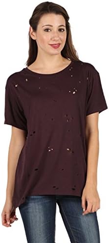 DISTRSSED BOYFRIEND T-SHIRT (LARGE, EGG PLANT)