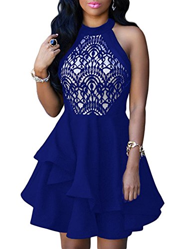 Cfanny Women's Sleeveless Sexy Lace Skater Cocktail Party Swing Dress