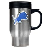 Detroit Lions Stainless Steel Travel Mug w/ handle -Silver/ Black