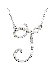 14K White Gold Diamond Initial Necklace "J" -- LIFETIME WARRANTY