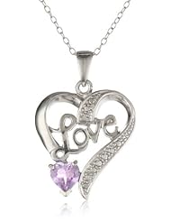 Sterling Silver Diamond Accent and Amethyst Love Heart Pendant Necklace, 18"