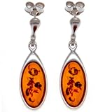 Certified Genuine Honey Amber and Sterling Silver Nice Oval Earrings