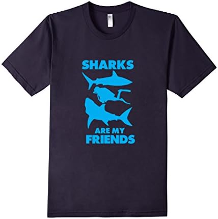 Men's Sharks Are My Friends Funny Graphic Marine T-shirt Large Navy