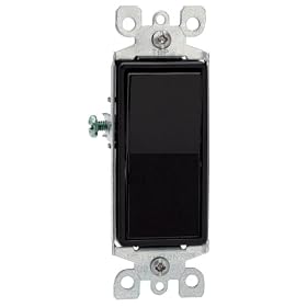 Leviton 5601-2E 15 Amp, 120/277 Volt, Decora Rocker Single-Pole Ac Quiet Switch, Residential Grade, Grounding, Quickwire Push-In & Side Wired, Black