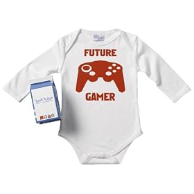 Spoilt Rotten - Future Gamer Body b�b�, 100 % coton bio : Tailles disponibles de 0 � 18 M, BLANC/NOIR + jolie bo�te cadeau en forme de brique de lait