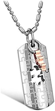 His & Hers Stainless Steel Pendant Necklaces Jigsaw Puzzle Patterned