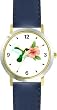 Red Throated Hummingbird or Humming Bird and Pink Hibiscus Flower - JP - WATCHBUDDY&reg; DELUXE TWO-TONE THEME WATCH - Arabic Numbers - Blue Leather Strap-Size-Children's Size-Small ( Boy's Size & Girl's Size )