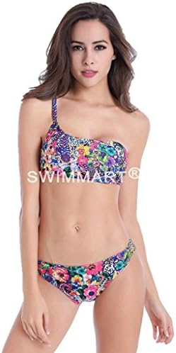Ouying Women's Leaves Printed One Shoulder Bikini Purple 6XL